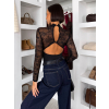 Čierne elegantné krajkové body MARIELA s dlhým rukávom (Veľkosť M/L)