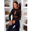 Čierne elegantné krajkové body MARIELA s dlhým rukávom (Veľkosť M/L)