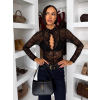 Čierne elegantné krajkové body MARIELA s dlhým rukávom (Veľkosť M/L)