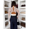 Krémové elegantné krajkové body MARIELA s dlhým rukávom (Veľkosť M/L)