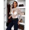 Krémové elegantné krajkové body MARIELA s dlhým rukávom (Veľkosť M/L)