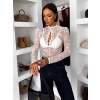 Krémové elegantné krajkové body MARIELA s dlhým rukávom (Veľkosť M/L)