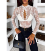 Krémové elegantné krajkové body MARIELA s dlhým rukávom (Veľkosť M/L)