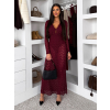 Vínové elegantné krajkové šaty RIADA s dlhým rukávom (Veľkosť M/L)