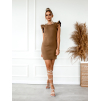Hnedé rebrované šaty MAGNIFIC s retiazkou a volániky na ramenách