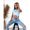 Svetlomodré crop tričko STRIPE s krátkym rukávom