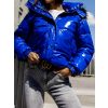 Královsky modrá lesklá bunda ARRIS s kožíškem (Veľkosť L)