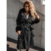 Černý dlouhý kabát REESE s kožíškem (Veľkosť L)