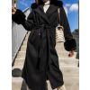 Černý dlouhý kabát REESE s kožíškem (Veľkosť L)