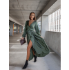 37947 khaki elegantni saty woman s dlouhym rukavem