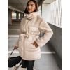 Krémová bunda PEBLES s umělým kožíškem a vázáním v pase (Veľkosť L)