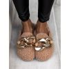 Hnědé chlupaté pantofle HUGGIE se zlatým zdobením (Veľkosť 36)