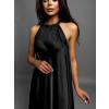 Čierne elegantné lesklé šaty CORALLINE s viazaním okolo krku