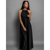 Čierne elegantné lesklé šaty CORALLINE s viazaním okolo krku