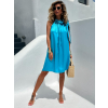 Tyrkysové lesklé šaty BENJI s viazaním okolo krku