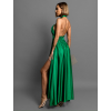 Zelené dlhé elegantné lesklé šaty TARRISA s rázporkom