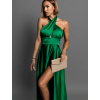 Zelené dlhé elegantné lesklé šaty TARRISA s rázporkom