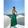Zelené dlhé elegantné lesklé šaty TARRISA s rázporkom