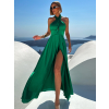 Zelené dlhé elegantné lesklé šaty TARRISA s rázporkom