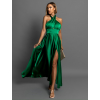 Zelené dlhé elegantné lesklé šaty TARRISA s rázporkom