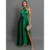Zelené dlhé elegantné lesklé šaty TARRISA s rázporkom