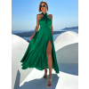 Zelené dlhé elegantné lesklé šaty TARRISA s rázporkom
