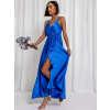 Kráľovsky modré lesklé dlhé plesové šaty CHRYSANTHE