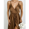 Hnedé lesklé dlhé plesové šaty CHRYSANTHE
