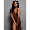 Hnedé lesklé dlhé plesové šaty CHRYSANTHE