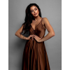 Hnedé lesklé dlhé plesové šaty CHRYSANTHE
