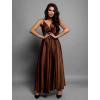 Hnedé lesklé dlhé plesové šaty CHRYSANTHE