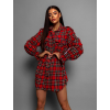 42264 2 cervene karovane kosilove saty lavish s vazanim v pase