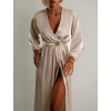 Svetlo béžové elegantné šaty WOMAN s dlhým rukávom
