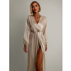 Svetlo béžové elegantné šaty WOMAN s dlhým rukávom