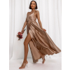 Béžové dlhé lesklé šaty PERFECTLY