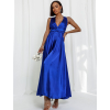 Královsky modré lesklé šaty VALERDY s variabilným viazaním / bez rázporku