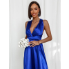 Královsky modré lesklé šaty VALERDY s variabilným viazaním / bez rázporku