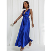Královsky modré lesklé šaty VALERDY s variabilným viazaním / bez rázporku