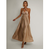 Zlaté lesklé šaty VALERDY s variabilným viazaním / bez rázporku