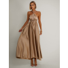 Zlaté lesklé šaty VALERDY s variabilným viazaním / bez rázporku