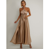 Zlaté lesklé šaty VALERDY s variabilným viazaním / bez rázporku