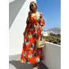 45255 oranzove elegantni saty amona s kvetinovym vzorem