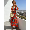 45255 2 oranzove elegantni saty amona s kvetinovym vzorem