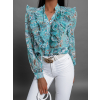 Tyrkysová elegantná blúzka SPIEL s kvetinovým vzorom