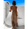 Béžové dlhé šaty LEAFI s volánom