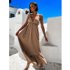 Béžové dlhé šaty LEAFI s volánom