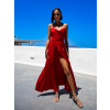 Červené lesklé elegantné šaty YASMINE s rázporkom