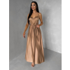 Hnedé lesklé elegantné šaty YASMINE s rázporkom
