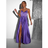 Fialové lesklé elegantné šaty YASMINE s rázporkom