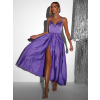 Fialové lesklé elegantné šaty YASMINE s rázporkom